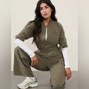 Athleta Brooklyn Long Sleeve Jumpsuit in Utility Green Size S